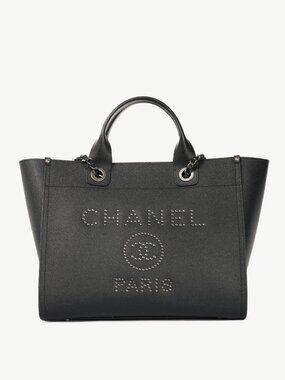 Chanel Small Deauville Black Caviar Studded Tote